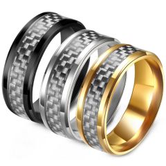 **COI Titanium Black/Gold Tone/Silver Beveled Edges Ring With Carbon Fiber-8833