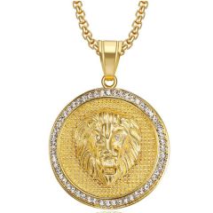 **COI Gold Tone Titanium Lion Pendant With Cubic Zirconia-8840