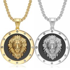 **COI Titanium Gold Tone/Silver Black Lion Pendant With Cubic Zirconia-8845