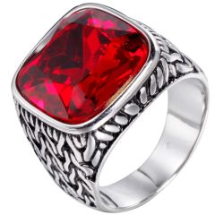 **COI Titanium Black Gold Tone/Silver Ring With Created Red Ruby/Blue Sapphire-8854