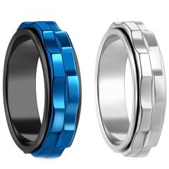**COI Titanium Black Blue/Silver Rotating Step Edges Ring-8855