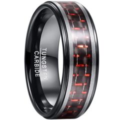 **COI Tungsten Carbide Black Silver Step Edges Ring With Carbon Fiber-8858