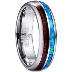 **COI Tungsten Carbide Wood & Crushed Opal Dome Court Ring-8871