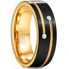 **COI Tungsten Carbide Black Gold Tone Grooves Ring With Cubic Zirconia-8876