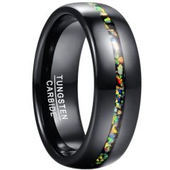 **COI Black Tungsten Carbide Crushed Opal Dome Court Ring-8879