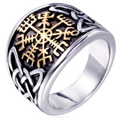 **COI Titanium Black Gold Tone Silver/Black Silver Viking Ring-8885AA