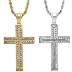 **COI Titanium Gold Tone/Silver Cross Pendant With Cubic Zirconia-8897AA