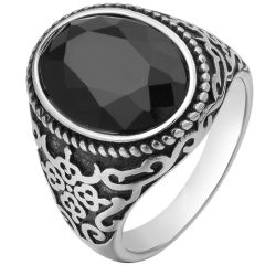 **COI Titanium Black Silver Celtic Ring With Created Blue Sapphire/Red Ruby/Black Onyx-8908AA