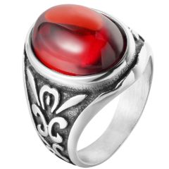 **COI Titanium Black Silver Ring With Black Onyx/Created Red Ruby Cabochon-8913AA