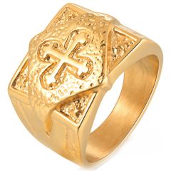 **COI Gold Tone Titanium Cross Ring-8916AA