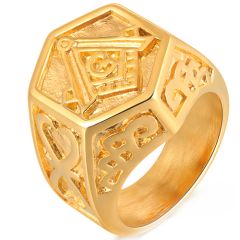 **COI Gold Tone Titanium Masonic Freemason Ring-8917AA
