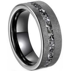 **COI Tungsten Carbide Sandblasted Ring With Meteorite-8926AA