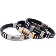 COI Titanium Rubber & Wire Bracelet With Steel Clasp(Length: 8.66 inches)-8929AA