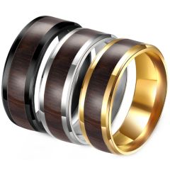 **COI Titanium Black/Gold Tone/Silver Wood Beveled Edges Ring-8935AA