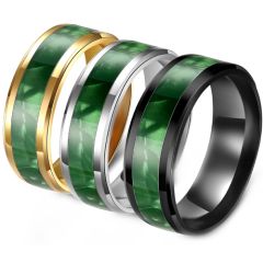 **COI Titanium Black/Gold Tone/Silver Beveled Edges Ring With Green Wood-8936AA