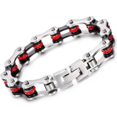 COI Titanium Black Silver Created Red Ruby Bracelet With Steel Clasp(Length: 8.27 inches)-8937AA