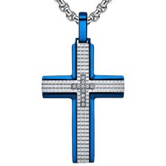 **COI Titanium Black/Gold Tone/Blue Silver Cross Pendant With Cubic Zirconia-8938AA