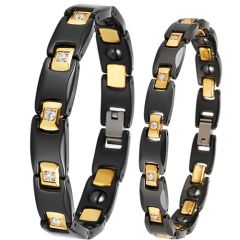 COI Titanium Black Gold Tone Cubic Zirconia Bracelet With Steel Clasp(Length: 7.28 or 7.95 inches)-8948AA
