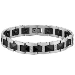COI Titanium Black Ceramic Cubic Zirconia Bracelet With Steel Clasp(Length: 8.46 inches)-8954AA