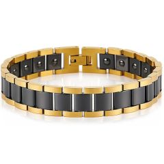 COI Titanium Gold Tone Black/Silver Bracelet With Steel Clasp(Length: 8.46 inches)-8955AA