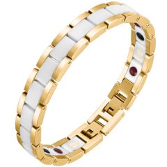 COI Titanium Rose/Gold Tone/Silver White Ceramic Bracelet With Steel Clasp(Length: 8.74 inches)-8959AA