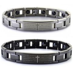 **COI Titanium Black/Silver Cross Prayer Bracelet With Steel Clasp(Length: 8.86 inches)-8963AA