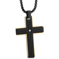 **COI Titanium Black Gold Tone Cross Pendant With Cubic Zirconia-8970AA