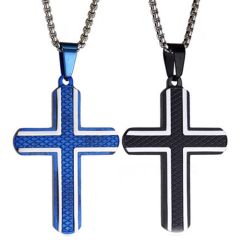 **COI Titanium Black/Blue Silver Cross Pendant-8973AA