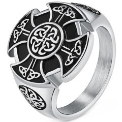 **COI Titanium Black Silver/Gold Tone/Black Trinity Knots Celtic Ring-8975AA