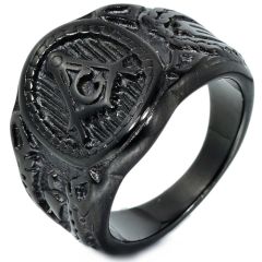 **COI Black Titanium Masonic Freemason Ring-8978AA