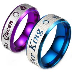 **COI Titanium Blue/Purple King Queen Crown Beveled Edges Ring With Cubic Zirconia-8979AA