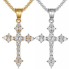 COI Titanium Gold Tone/Silver Cross Pendant With Cubic Zirconia-8989AA