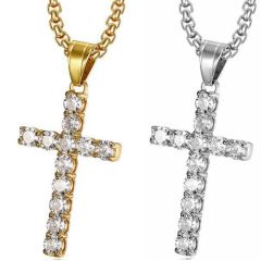 COI Titanium Gold Tone/Silver Cross Pendant With Cubic Zirconia-8991AA