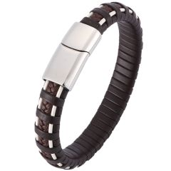 COI Titanium Brown Genuine Leather Bracelet With Steel Clasp(Length: 8.07 inches)-9001AA