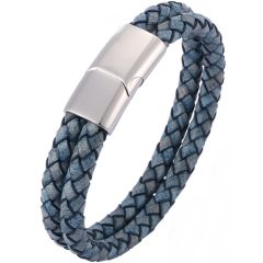 COI Titanium Blue Genuine Leather Bracelet With Steel Clasp(Length: 8.07 inches)-9004AA