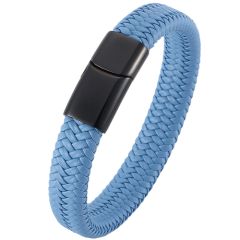 COI Black Titanium Blue Genuine Leather Bracelet With Steel Clasp(Length: 8.07 inches)-9005AA