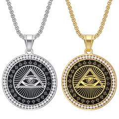 COI Titanium Black Gold Tone/Silver Eye of Providence Pendant With Cubic Zirconia-9007AA