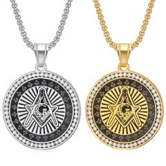 COI Titanium Black Gold Tone/Silver Masonic Freemason Pendant With Cubic Zirconia-9009AA