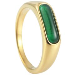 **COI Titanium Gold Tone/Silver Ring With Synthetic Jade-9011AA