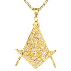 COI Gold Tone Titanium Masonic Freemason Pendant With Cubic Zirconia-9017AA