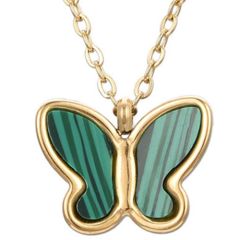 COI Gold Tone Titanium Butterfly Necklace With Green Wood(Length: 19.69 inches)-9023AA