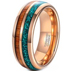 **COI Rose Tungsten Carbide Dome Court Ring With Crushed Opal & Wood-9027AA