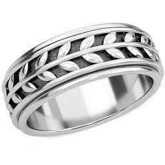 **COI Titanium Black Silver Step Edges Rotating Ring With Leaves-9035AA
