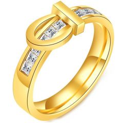 **COI Gold Tone Titanium Ring With Cubic Zirconia-9036AA