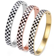 COI Titanium Rose/Gold Tone/Silver Checkered Flag Bangle With Steel Clasp(Length: 7.42 inches)-9041AA