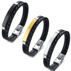 COI Titanium Black/Gold Tone/Silver Genuine Leather Bracelet With Steel Clasp(Length: 7.67 inches)-9055AA