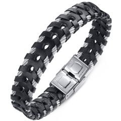 COI Titanium Genuine Leather Bracelet With Steel Clasp(Length: 8.46 inches)-9056AA