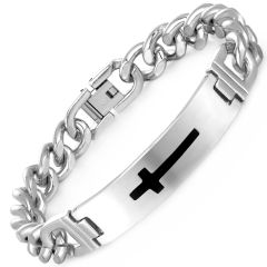 COI Titanium Silver Black Cross Bracelet With Steel Clasp(Length: 8.27 inches)-9076AA