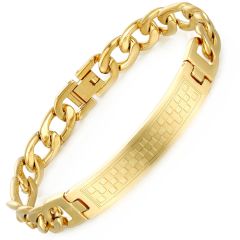 COI Gold Tone Titanium Checkered Flag Bracelet With Steel Clasp(Length: 8.46 inches)-9077AA