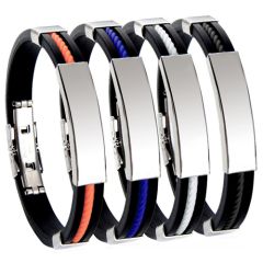 COI Titanium Black Orange/Blue/White Black Rubber Bracelet With Steel Clasp(Length: 8.26 inches)-9080AA